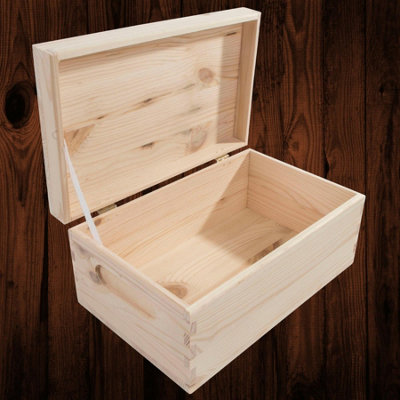 Woodeedoo Pine Craft Storage Box With Hinged Lid And Side Handles For Keepsakes Organising Accessories Or Gifts 25 X 16 X 11.5 Cm from B&Q