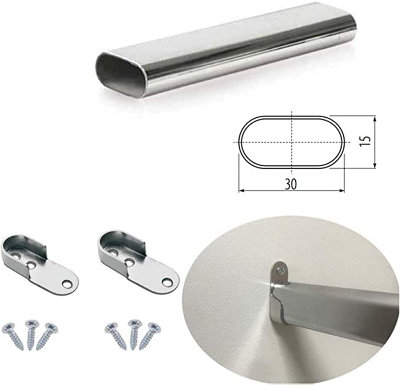 Oval Rail Wardrobe Polished Chrome Hanging Tube Metal Closet Organizer Cut To Size + End Supports And Screws By Mkgt 90Cm from B&Q