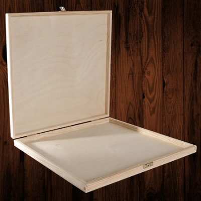 Woodeedoo Square Shallow Flat Wooden Box With Clasp For Vinyl Records Documents Gifts Keepsakes Decoration Plain Pine 35X35X3.5 Cm from B&Q