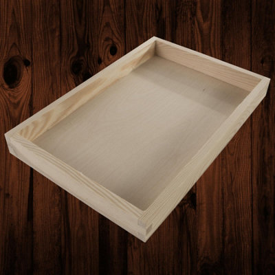 Woodeedoo Small Rectangular Wooden Serving Tray Shallow Display Box Pine Storage Organiser Keys Jewellery Home Décor 30X20X3 Cm from B&Q