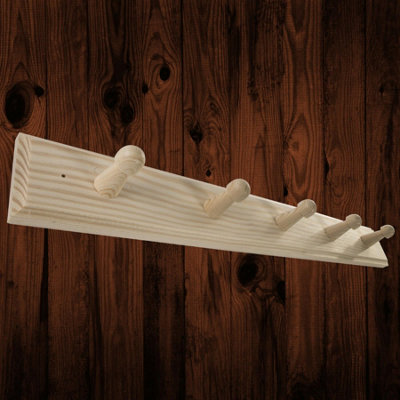 Woodeedoo 5 Peg Wooden Coat Hook Rack Mounted On Door Wall Natural Pine Unpainted Storage Hanger Rail 46 X 6 X 5.5 Cm from B&Q
