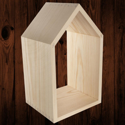 Woodeedoo Medium Wooden House Shaped Wall Shelf Open Back Pine Display Unit For Kids Room Nursery Craft Wall Or Decorative Storage from B&Q