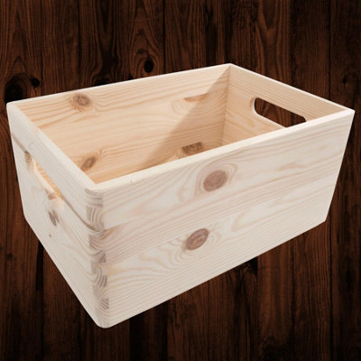 B&Q -  Medium Unpainted Pine Wood Storage Box Stackable Wooden Crate For Kitchen Drawer Jars Workshop Craft 29.5X19.5X13Cm
