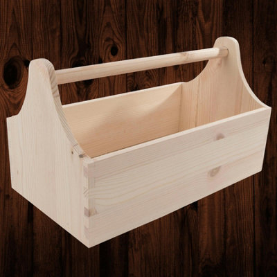 Woodeedoo Wooden Trug Tool Box Caddy With Handle Unfinished Pine Storage Organiser For Crafts Gardening Diy Projects 34X18X20Cm from B&Q