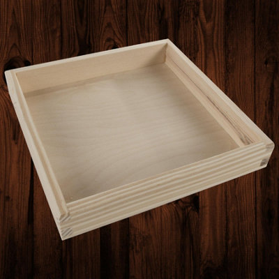 Square Shallow Pine Tray Box Organiser | 20 x 20 x 3 cm | Plain Decorative Wood - Image 4