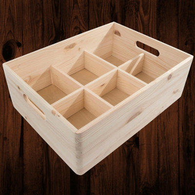 Woodeedoo Large Wooden Stackable Storage Box With Removable Dividers 6 Compartments Crate Organiser Drawer Craft 39.5X29.5X13 Cm from B&Q