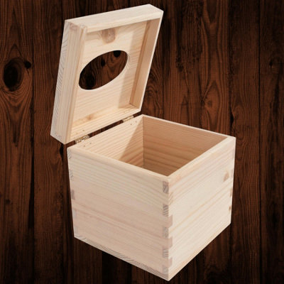 Woodeedoo Square Wooden Tissue Box Cube Dispenser With Hinged Lid Table Decor Bathroom Bedroom Office Refill Tissues Cover Container from B&Q