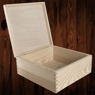 Woodeedoo Square Wooden Box With Hinged Lid For Organising Crafts Keepsakes Jewellery Gift Packaging Plain Pine 19.5 X 19.5 X 9 Cm from B&Q