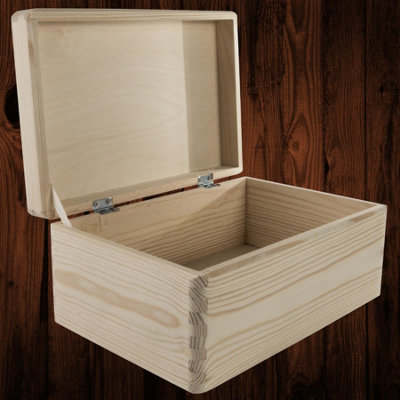 WooDeeDoo Rectangular Wooden Box with Hinged Lid 30 x 20 x 14 cm – Plain Pine Craft Storage Chest for DIY Personalised Gift Keepsake Memory Box 6L - Decorative Unfinished Wood Organiser - Image 4