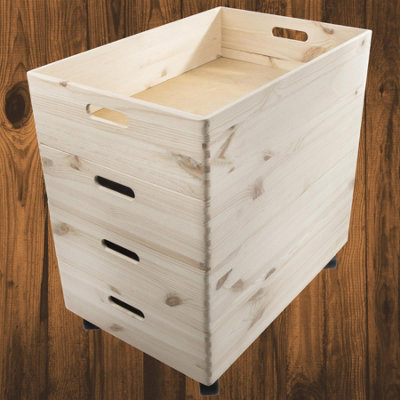 Woodeedoo 4 Tier Extra Large Shallow Open Top Wooden Storage Boxes With Wheels And Stackable Crate 59.5X39.5X59.5Cm from B&Q