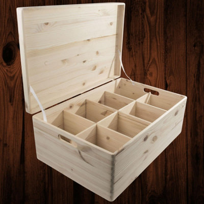 B&Q -  Extra Large Deep Wooden Storage Box With Lid Handles And Removable Dividers For Home Office Organisation 59.5X39.5X23Cm