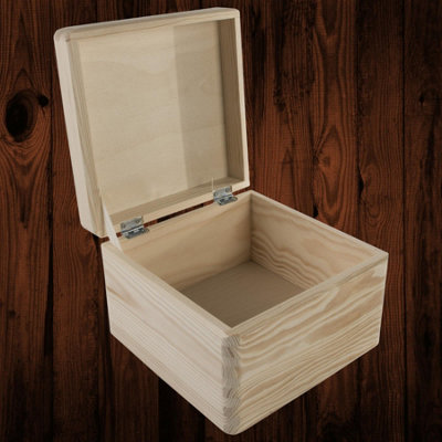 Woodeedoo Square Wooden Storage Box With Hinged Lid For Crafts Trinkets Keepsakes Organising Home Office Shelf 20 X 20 X 14 Cm from B&Q