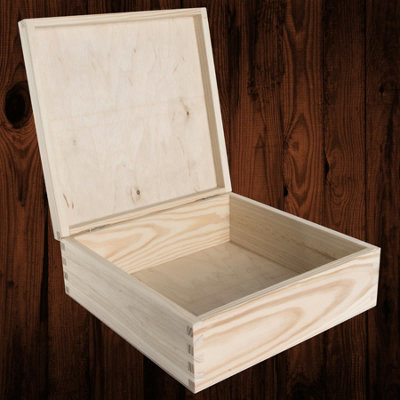 B&Q -  Square Wooden Storage Box Hinged Lid Stationery Jewellery Gift Craft Decor Paint Personalise Keepsake 22.5 X 22.5 X 8 Cm - Image 3