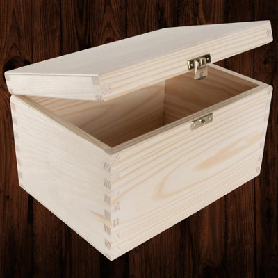 B&Q -  Rectangular Wooden Storage Box With Hinged Lid And Clasp For Keepsakes A6 Paper Crafts Engraving Gifts 22 X 16 X 13.5 Cm - Image 3