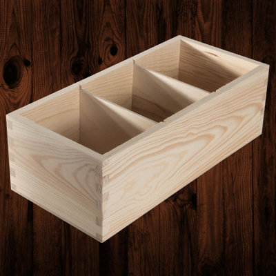 Woodeedoo Wooden Rectangular Storage Box With 3 Compartments Open Top Desk Tidy Crayon Pen Pot Office Organiser 30X14X9.5Cm from B&Q