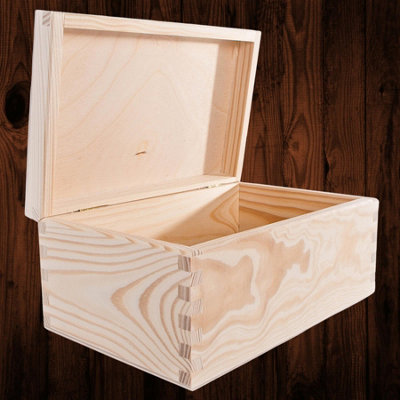 Woodeedoo Rectangular Pine Wooden Storage Box Hinged Lid Craft Decoupage Trinket Memory Keepsake Jewellery Gift 21.5X13.5X10 Cm from B&Q