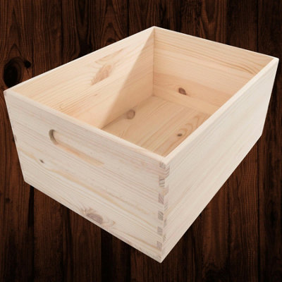 Woodeedoo Large Open Top Wooden Storage Crate With Carry Handles For Pantry Utility Craft Or Shelf Organisation 33 X 25 X 15.5 Cm from B&Q