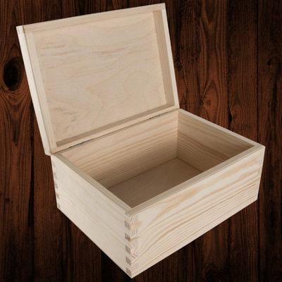 Woodeedoo Small Rectangular Wooden Rustic Storage Box With Hinged Lid For Crafts Letters Keepsakes Momentos 22 X 16 X 10.5 Cm from B&Q