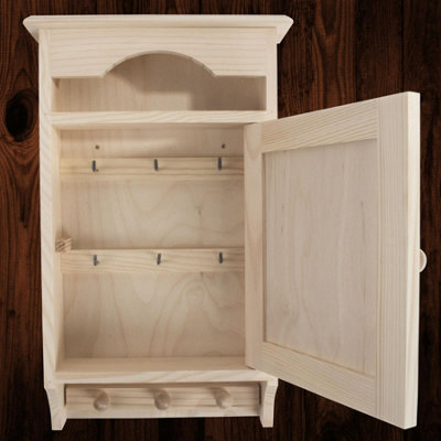 Woodeedoo Wooden Key Cabinet With 6 Hooks & 3 Pegs Wall Mounted Indoor Key Holder Rack Cupboard Hallway 19.5X6X35.5Cm from B&Q