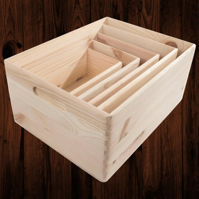 Woodeedoo Nesting Set Of 5 Rounded Corner Wooden Crates With Handles For Shelf Kitchen Diy Craft Home Storage 37 X 28 X 17.5 Cm from B&Q