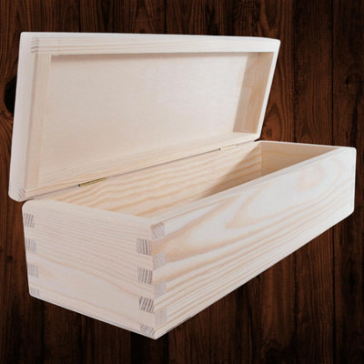 Woodeedoo Oblong Rectangular Wooden Box With Hinged Lid Unpainted Pine Storage Gifts Keepsakes Trinkets Jewellery 29 X 11 X 8 Cm from B&Q