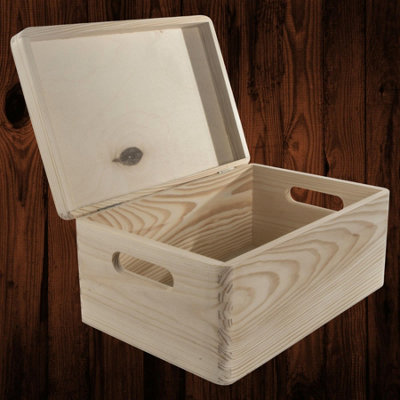 Woodeedoo Wooden Storage Chest With Hinged Lid And Cut Out Handles Crafts Gifts Home Organisation Plain Pine Diy 30 X 20 X 13 Cm from B&Q