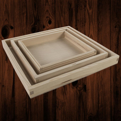 Woodeedoo Set Of 3 Square Wooden Display Trays Shallow Unfinished Pine Serving Storage Boxes Organiser Keys Jewellery Home Décor from B&Q