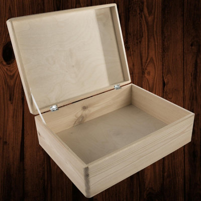 Woodeedoo Large Shallow Wooden Storage Box With Hinged Lid For Keepsakes Organisation Crafts Gifts Engraving Pyrography 40X30X14Cm from B&Q