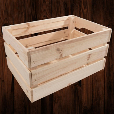 Woodeedoo Large Strong Stackable Wooden Crate Solid Pine Apple Box Hamper Storage Organiser Decorative Display Shelf 46X31X25Cm from B&Q