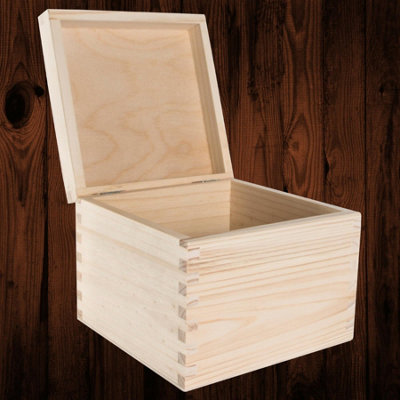 B&Q -  Square Wooden Storage Box With Hinged Lid Pine Cube Chest Keepsakes Gifts Jewellery Crafts Decoration 16 X 16 X 13.5 Cm - Image 3