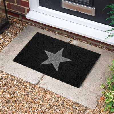 B&Q -  Black & Grey Embossed Star Doormat75X44Cm