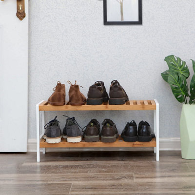 Songmics 2-Tier Shoe Rack Bamboo Shoe Organiser Storage Shelf Rack from B&Q