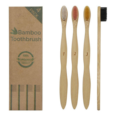  - Bamboo Toothbrush Pack Of 4 Wooden Handle Set