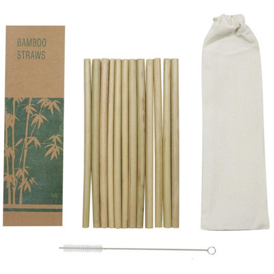 - Bamboo Drinking Straws Pack Of 12 With Cleaning Brush And Bag