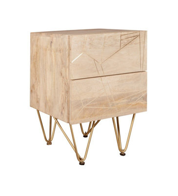 Buttercup Farm Light Gold 2 Drawer Side TableSolid Mango WoodL40 X W45 X H60 Cm from B&Q
