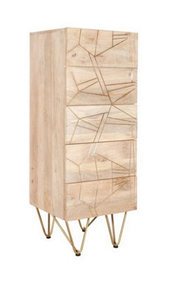 Buttercup Farm Light Gold Tall Chest Of DrawersSolid Mango WoodL40 X W45 X H120 Cm from B&Q