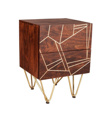 Buttercup Farm Dark Gold 2 Drawer Side TableSolid Mango WoodL40 X W45 X H60 Cm from B&Q