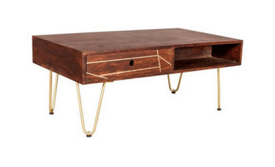 Buttercup Farm Dark Gold Rectangular Coffee Table With DrawerSolid Mango WoodL60 X W110 X H45 Cm from B&Q
