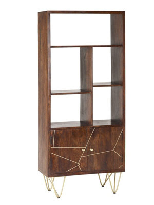 Buttercup Farm Large Bookcase With 2 DoorSolid Mango WoodL35 X W80 X H180 CmDark Gold from B&Q