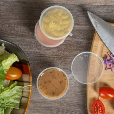 Hot Bargains Hinged Sauce Pots 100 Pack 2Oz 60Ml Clear Round Reusable Containers from B&Q