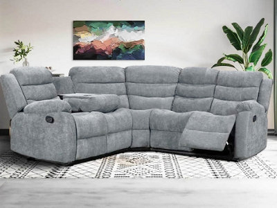 Squareboxx Roma Linen Upholstered 5 Seater Recliner Corner Sofa Set Grey