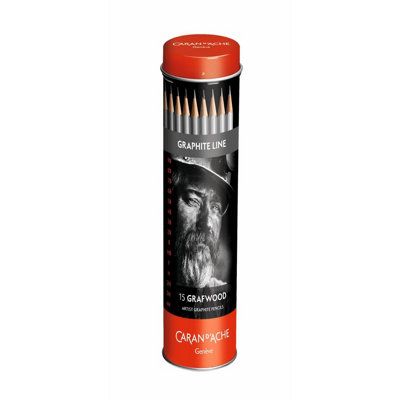 Carand'Ache Caran D'ache Graphite Line Set15 Graded Artist Graphwood PencilsMetal Cylinder Set from B&Q