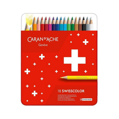 B&Q -  Caran D'ache Swisscolor Aquarelle 18 Water-Resistant Colour PencilsMetal Tin Set