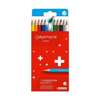 Carand'Ache Caran D'ache Swisscolor Aquarelle 12 Water-Soluble Colour PencilsBoxed Set from B&Q