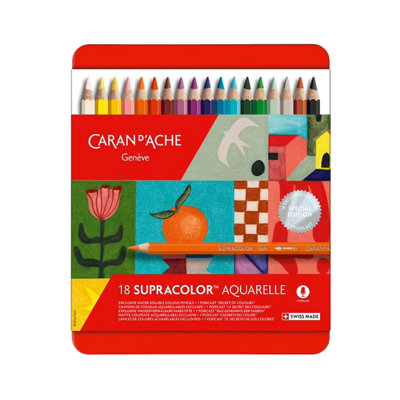 B&Q -  Caran D'ache Supracolor Aquarelle 18 Exclusive Colour Pencils Metal Tin Special Edition With Secrets Of Colour Podcast