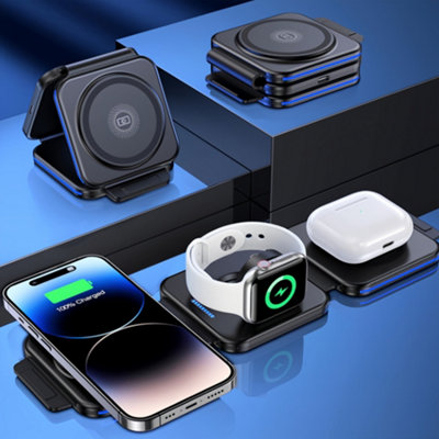 Three-In-One Foldable Magnetic Wireless Charger Black from B&Q