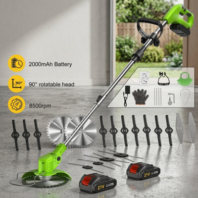  - Cordless Grass Trimmer Strimmer  Foldable Garden Edger Cutter2 Batteries