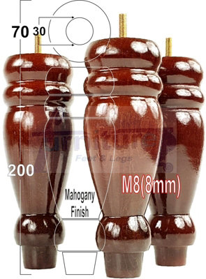 L&F Set Of 4 Turned Furniture Legs Replacement Sofa Feet 200mm Hight M8 Thread: Mahogany from B&Q