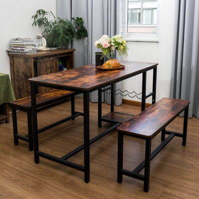Abrihome 3-Piece Industrial Dining Table And Bench Set4-Person Dinette For KitchenBrown from B&Q