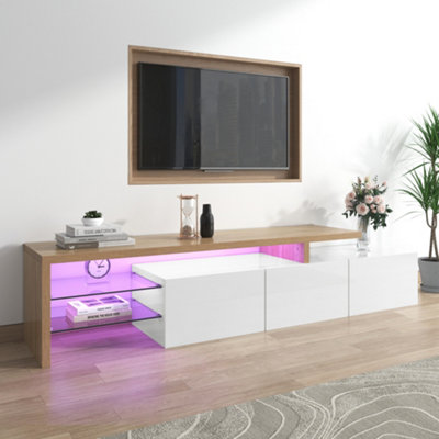 Abrihome Modern Tv Cabinet Design: Stylish And ElegantPractical StorageHigh-Gloss WhiteWooden LookGlass ShelvesLed Lighting from B&Q